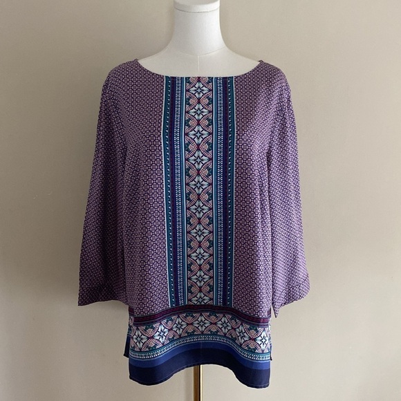 Talbots Print Tencel Tunic Blouse - Picture 1 of 11